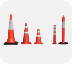 กรวยและเสาจราจรลง